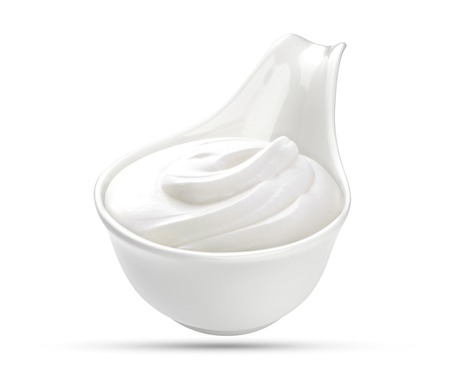 Sour cream on white backgroundの写真素材