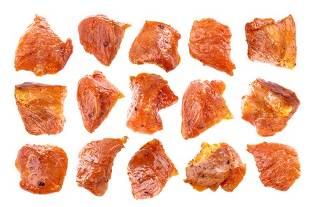 Pieces of raw pork isolated on white background, with clipping pathの写真素材