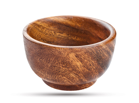 Empty wooden bowl isolated on white backgroundの写真素材