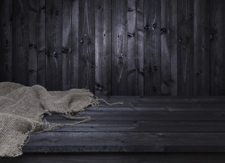 Dark wooden table for product display montageの写真素材