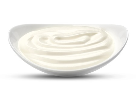 Greek yogurt isolated on whiteの写真素材