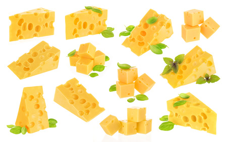Cheese collection isolated on white backgroundの写真素材