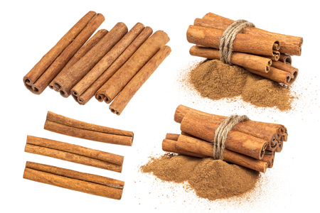 Cinnamon sticks isolated on white background with clipping pathの写真素材