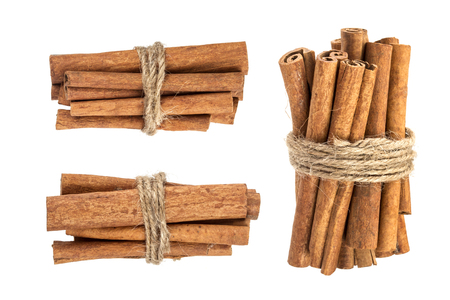 Cinnamon sticks isolated on white background with clipping pathの写真素材