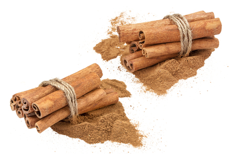 Cinnamon sticks isolated on white background with clipping pathの写真素材