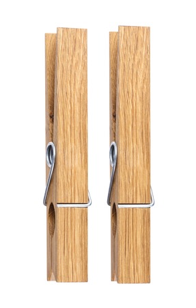 Isolated clothespins. Wooden clothespins isolated on white background with clipping pathの写真素材
