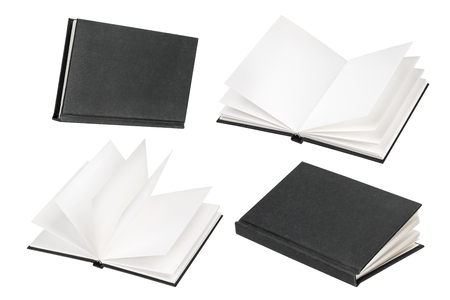 Black book mock up isolated on white backgroundの写真素材
