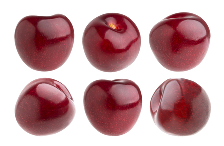 Isolated cherry. Collection of cherries isolated on white background with clipping pathの写真素材
