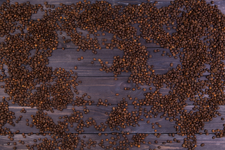 Coffee beans background. Top view with copy spaceの写真素材