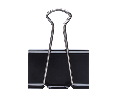 Black paper clip isolated on white backgroundの写真素材