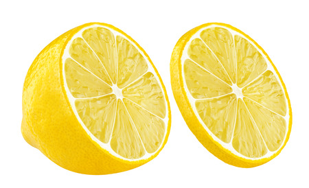 Lemon half and slice on white backgroundの写真素材
