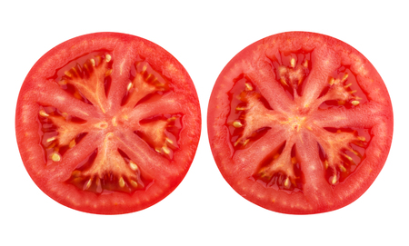 Tomato slice isolated on white backgroundの写真素材