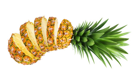 Sliced pineapple isolated on white backgroundの写真素材