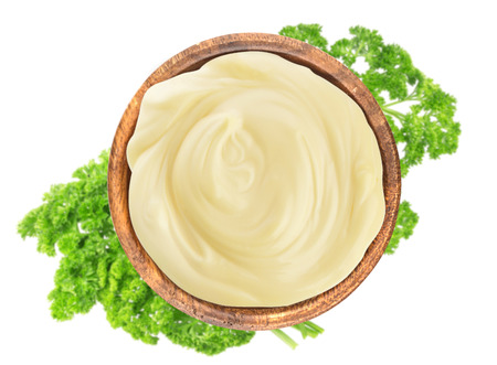 Mayonnaise sauce in bowl, top viewの写真素材