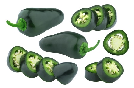 Jalapeno peppers isolated on white background. Collectionの写真素材