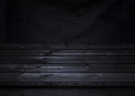 Dark wood table, black wooden perspective interiorの写真素材