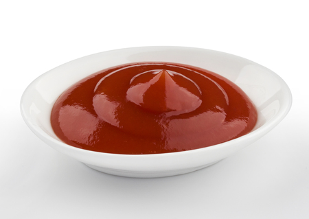 Small portion of ketchup, tomato sauce isolated on white backgroundの写真素材