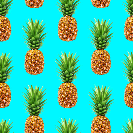 Pineapple seamless pattern on blue summer background, for use in printsの写真素材