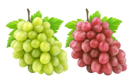 Red and green grape with leaves isolated on white background. Collectionの写真素材