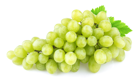 Green grape with leaves isolated on white background. Studio shotの写真素材