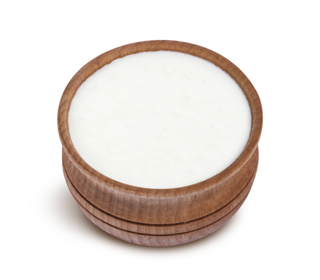 Sour cream in bowl isolated on white backgroundの写真素材