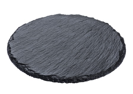 Round slate plate isolated on white background with clipping pathの写真素材