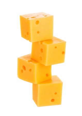 Cubes of cheese isolated on white background. With clipping path.の写真素材