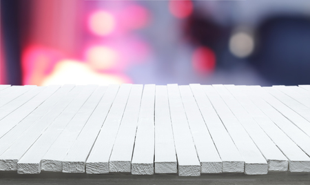 White wooden board table for product display montage, light wooden perspective interiorの写真素材