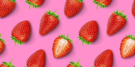 Strawberry seamless pattern, top view, flat layの写真素材