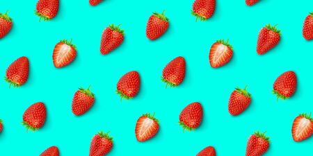 Strawberry seamless pattern, top view, flat layの写真素材