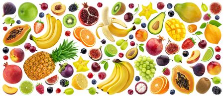 Mix of different fruits, berries and vegetables isolated on white backgroundの写真素材