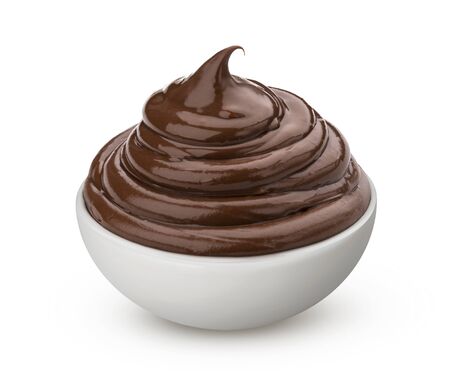 Bowl of chocolate cream isolated on white backgroundの写真素材