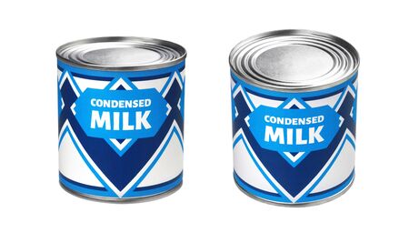 Condensed milk can isolated on white backgroundの写真素材