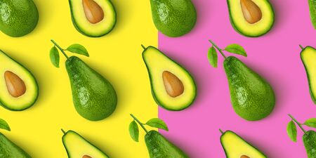 Avocado seamless pattern isolated on color backgroundの写真素材