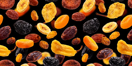Collection of dried fruits, seamless patternの写真素材
