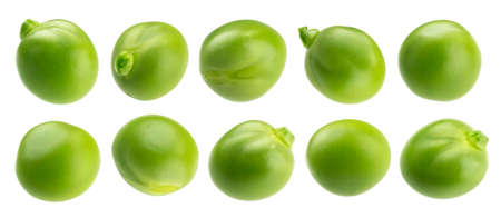 Fresh green peas isolated on white backgroundの写真素材