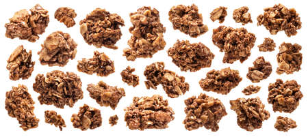 Chocolate granola, crunchy muesli isolated on white background