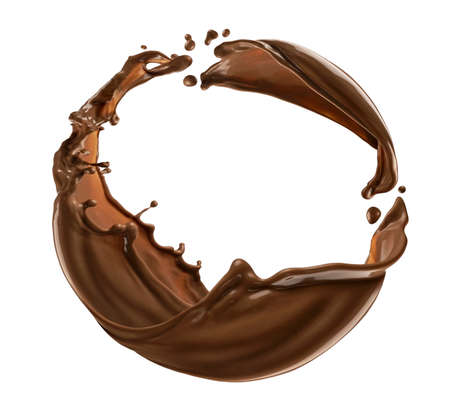 Circle chocolate splash isolated on white backgroundの写真素材