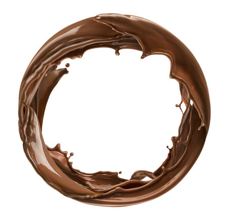 Circle chocolate splash isolated on white backgroundの写真素材