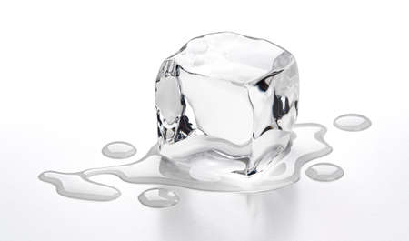 One melting ice cube isolated on white background