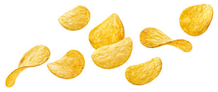Natural potato chips isolated on white backgroundの写真素材