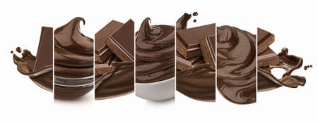 Chocolate collage, bars with chocolate splashes and creamの写真素材