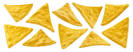 Corn chips, mexican nachos isolated on white background