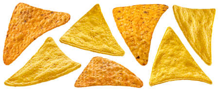 Hot nachos isolated on white backgroundの写真素材