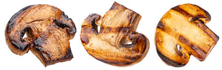 Grilled mushrooms isolated on white backgroundの写真素材