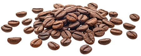 Roasted coffee beans isolated on white backgroundの写真素材
