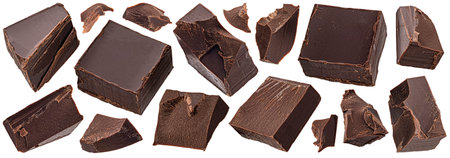 Chocolate pieces isolated on white backgroundの写真素材