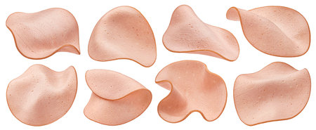 Sausage slices isolated on white backgroundの写真素材