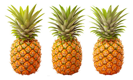 Pineapple isolated on white background with clipping path, AI generatedの素材