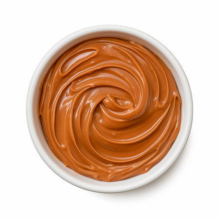 Boiled condensed milk swirl isolated on white background, top view, AI generatedの素材
